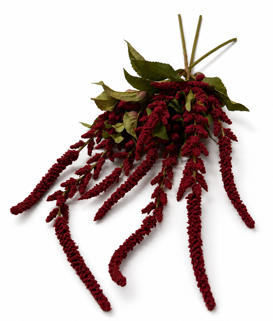 Burgundy Hanging Amaranthus Stems Set of 3 — 45" Faux Cascading Florals for Wreaths & Centerpieces