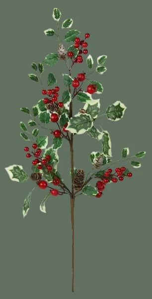 26"L Holly Berry & Pinecone Spray