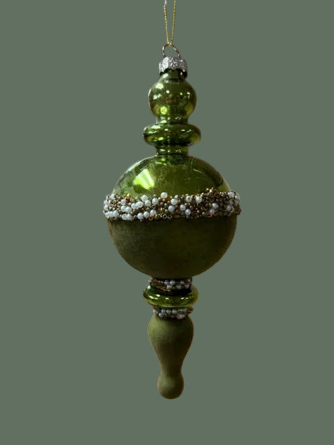 Green Finial Ornament w/ Bead Detail , 2 Style Options