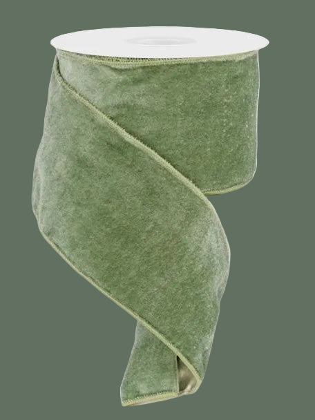 Deluxe Sage Green Velvet & Satin Back Ribbon 10YD
