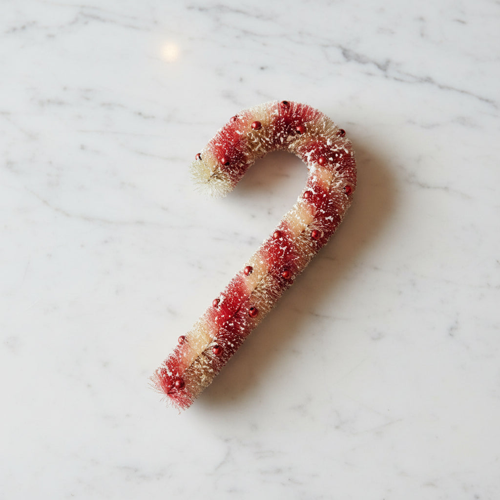 10"H Sisal Bottle Brush Candy Cane with Beads