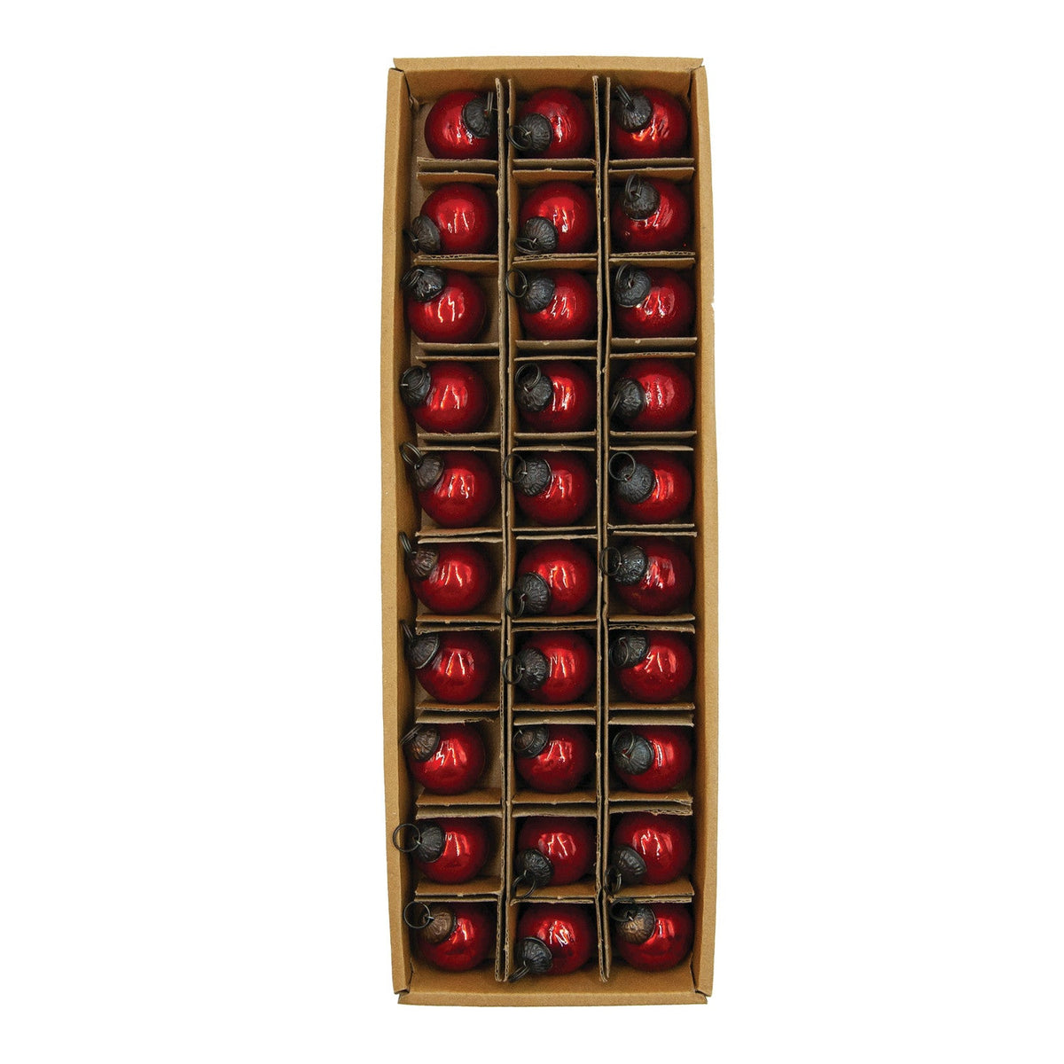30 Pc Set 1" Round Mercury Red Glass Ball Ornaments