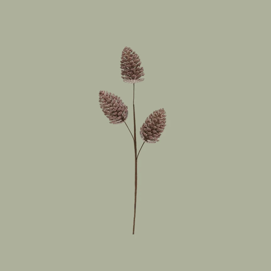 24"H Faux Beaded Pinecone Stem w/ Glitter, Champagne Finish