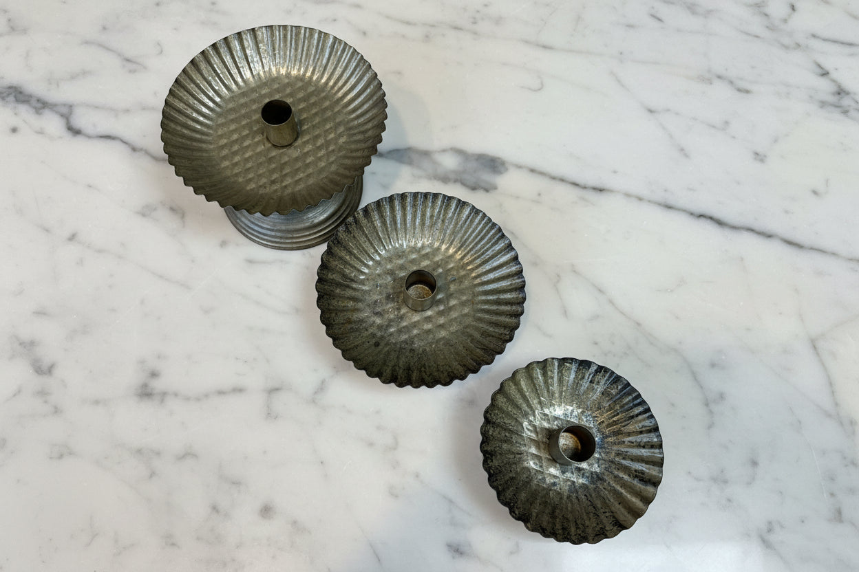 Antique Gold Taper Candle Holder with Fluted Base, Size Options