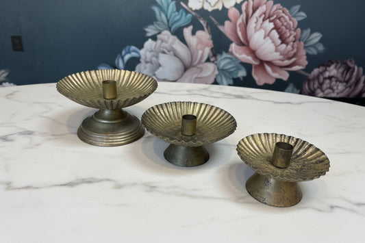 Antique Gold Taper Candle Holder with Fluted Base, Size Options