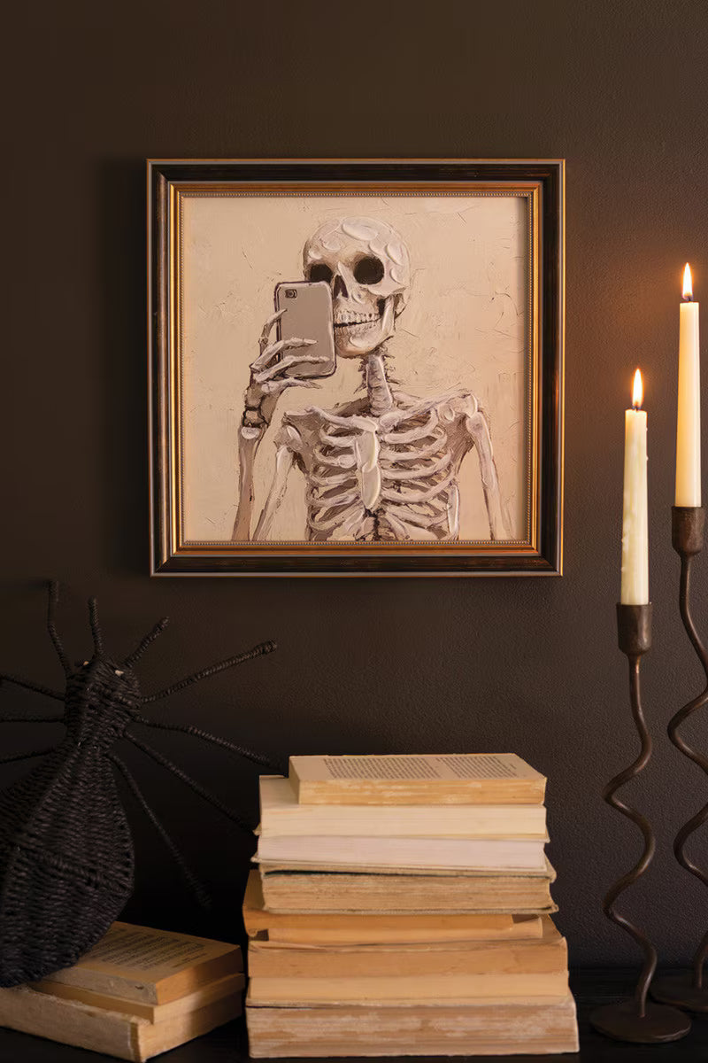 Skeleton with Cell Phone Framed Print