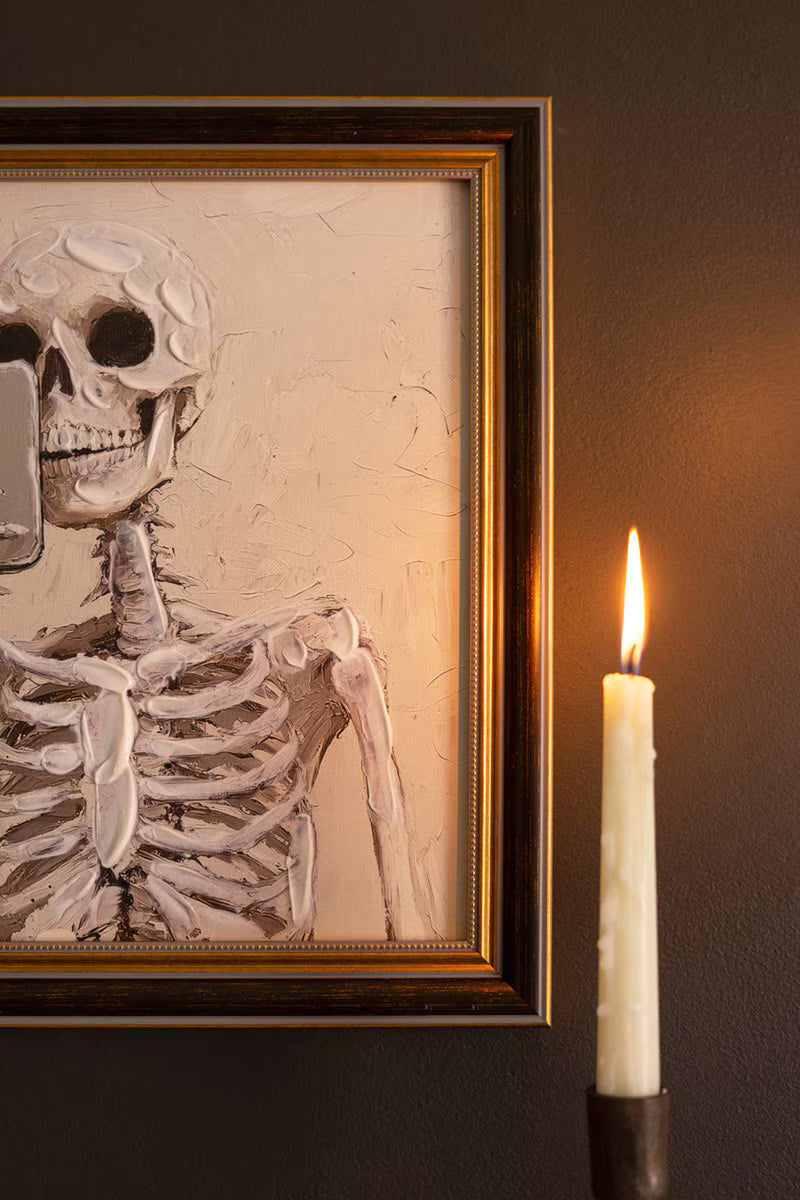 Skeleton with Cell Phone Framed Print
