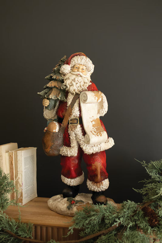 Traditional Santa with List Statue