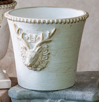 6" Gold Wash Cement Deer Planter
