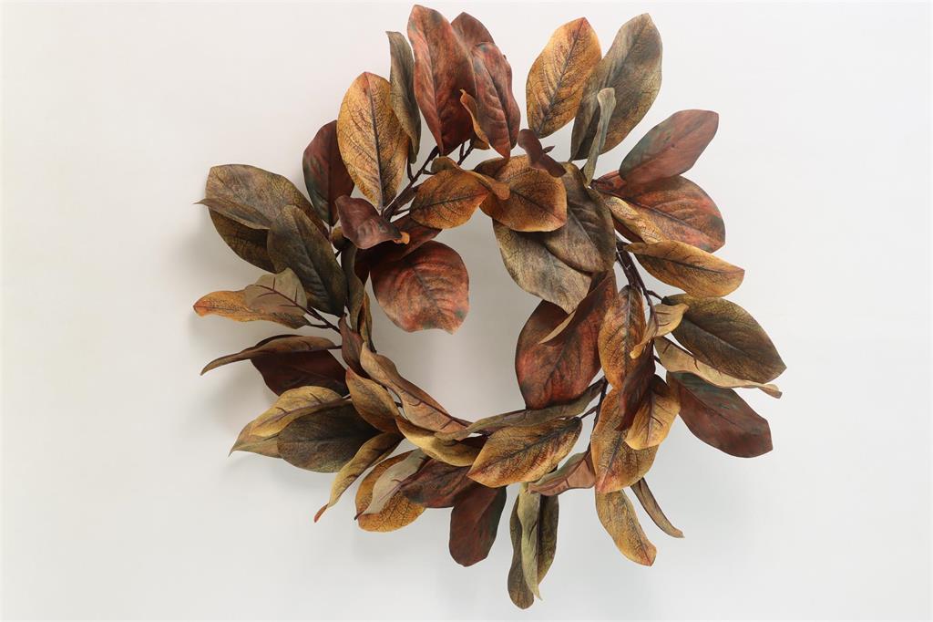 24" Brown & Green Faux Magnolia Leaf Wreath — Southern Christmas Wreath for Front Door