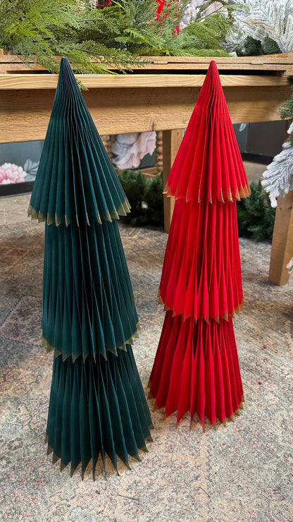31" Honeycomb Paper Christmas Tree — Red or Green Vintage Tabletop Decor