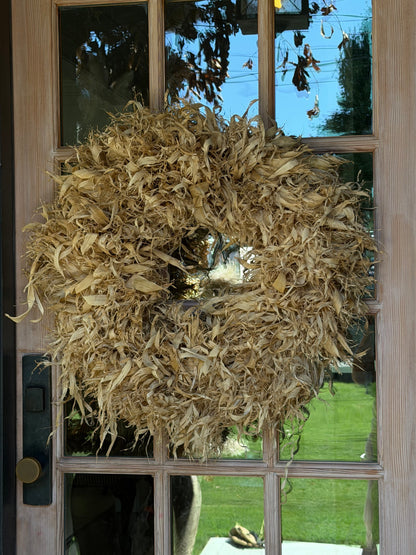 Hand-made corn shuck wreath from Sanderson Wreaths