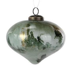 5" Sage Green Marbled Glass Ornament — Round or Onion Christmas Tree Ornament