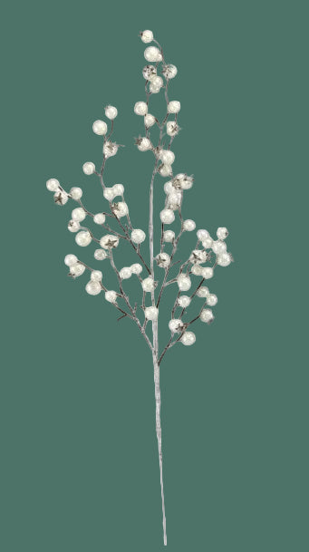 31" Pearl White Berry Spray — Faux Winter Berry Stem for Christmas Trees & Arrangements
