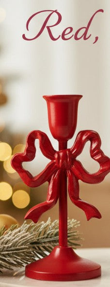 8" Cast Iron Bow Taper Candle Holder, 2 Color Options