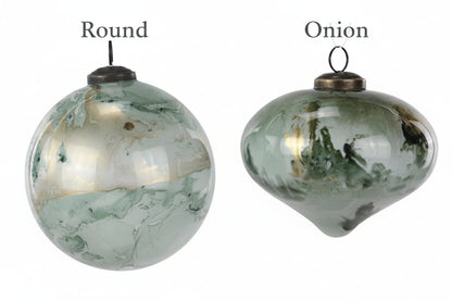 5" Sage Green Marbled Glass Ornament — Round or Onion Christmas Tree Ornament