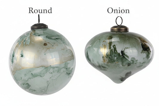 5" Sage Green Marbled Glass Ornament — Round or Onion Christmas Tree Ornament