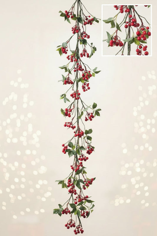 59" Snowed Red Berry Garland
