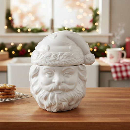 11" Cream Ceramic Santa Jar
