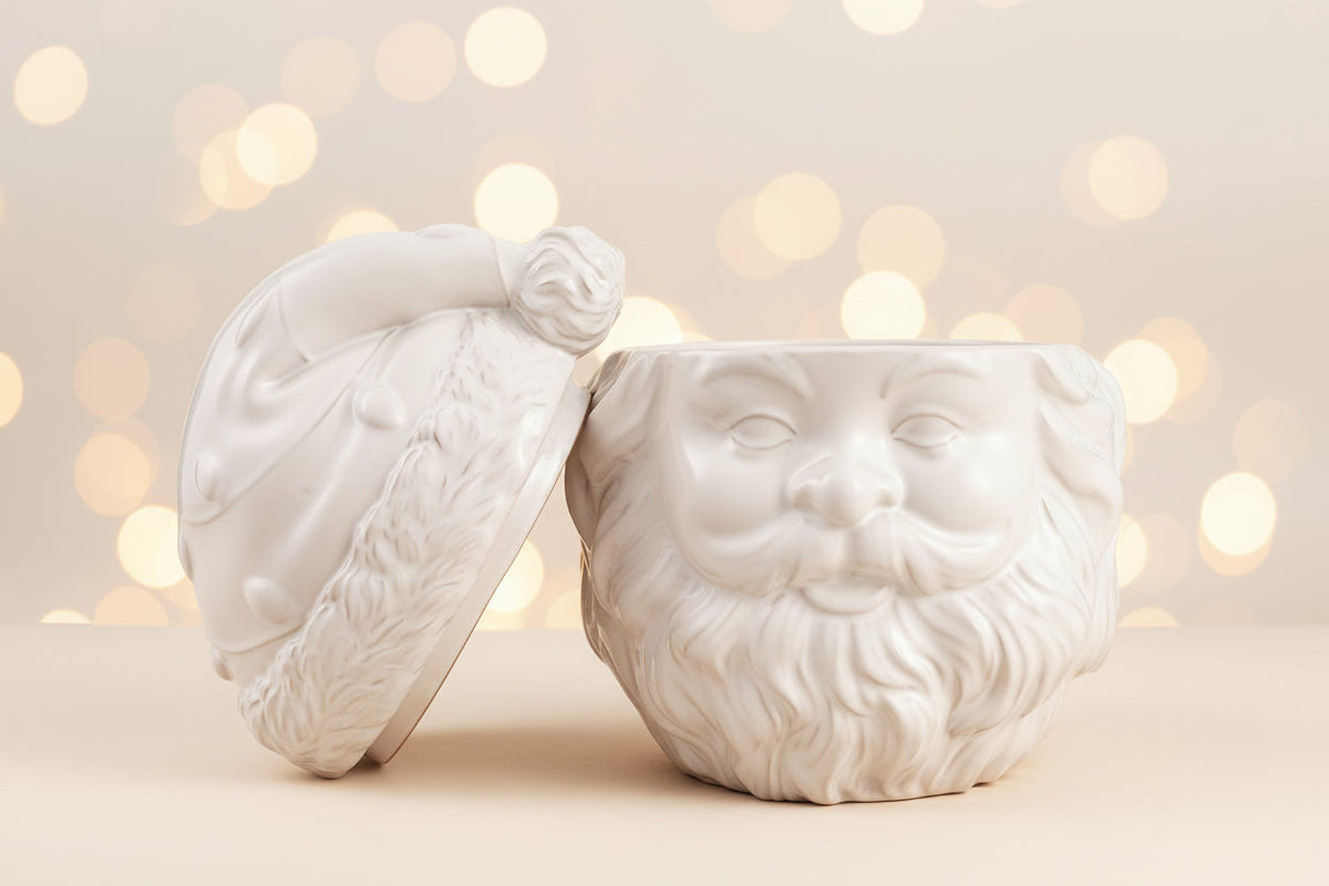 11" Cream Ceramic Santa Jar