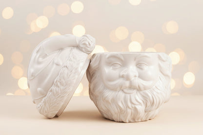 11" Cream Ceramic Santa Jar