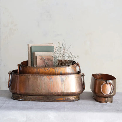 Metal Planter with Ring Handles, Size Options