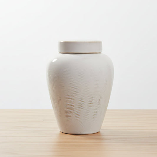 White with Pattern Decorative Stoneware Ginger Jar