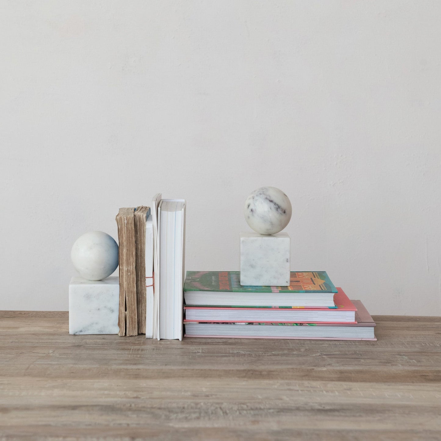 Set of 2 Marble Geometric Bookends