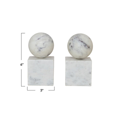 Set of 2 Marble Geometric Bookends