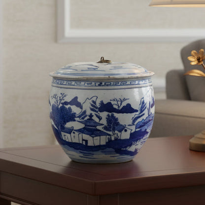 Vintage Reproduction Hand-Painted Ginger Jar w/ Brass Ring