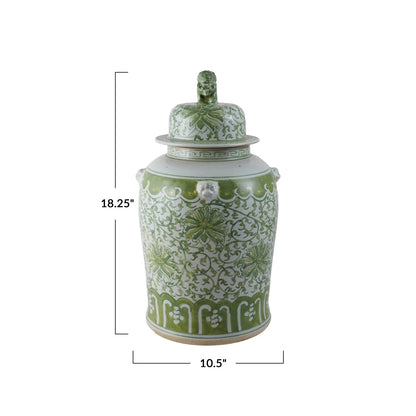 Decorative Stoneware Ginger Jar w/ Floral Pattern, 2 Style Options
