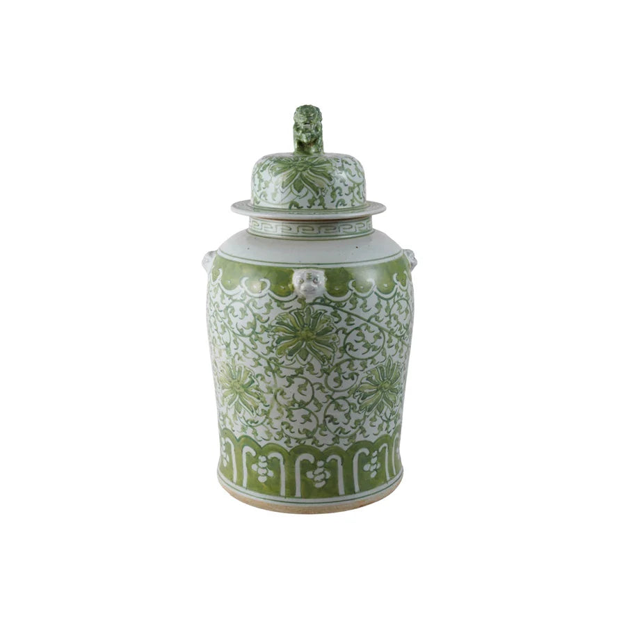 Decorative Stoneware Ginger Jar w/ Floral Pattern, 2 Style Options
