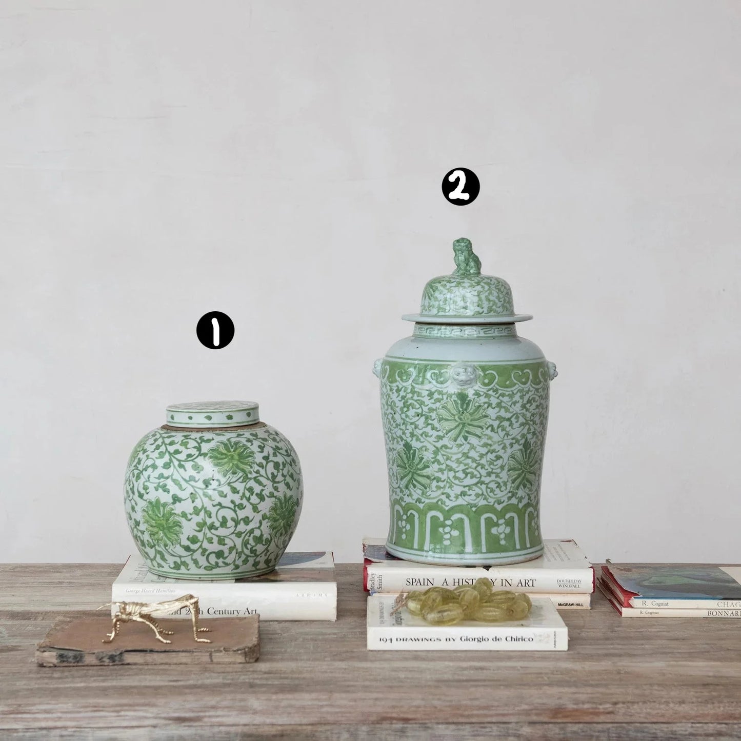 Decorative Stoneware Ginger Jar w/ Floral Pattern, 2 Style Options