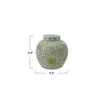 Decorative Stoneware Ginger Jar w/ Floral Pattern, 2 Style Options