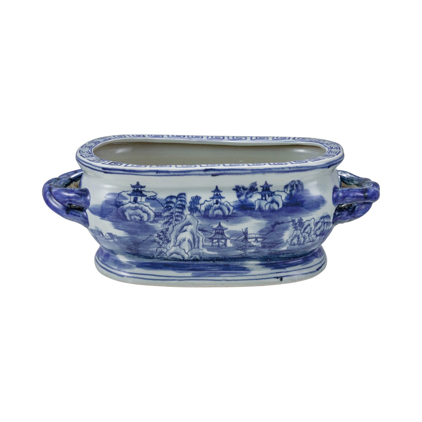 Vintage Reproduction Oval Hand-Painted Planter w/ Landscape