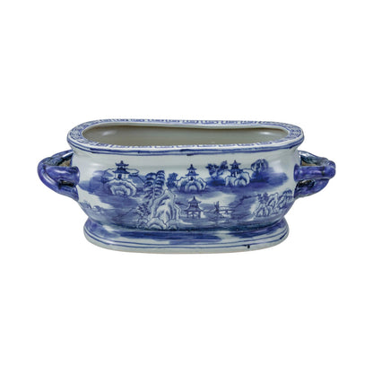 Vintage Reproduction Oval Hand-Painted Planter w/ Landscape