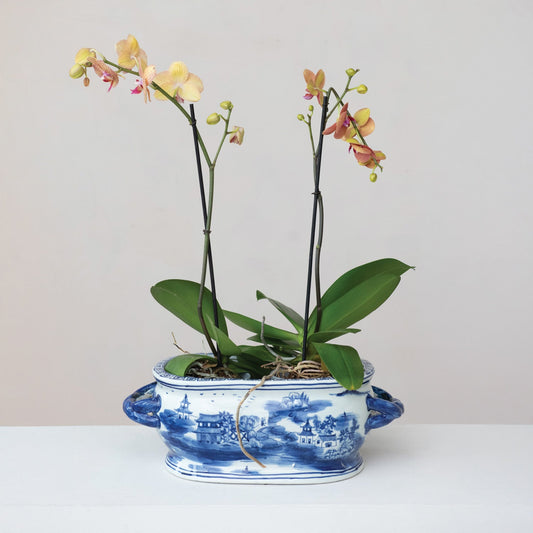 Vintage Reproduction Oval Hand-Painted Planter w/ Landscape