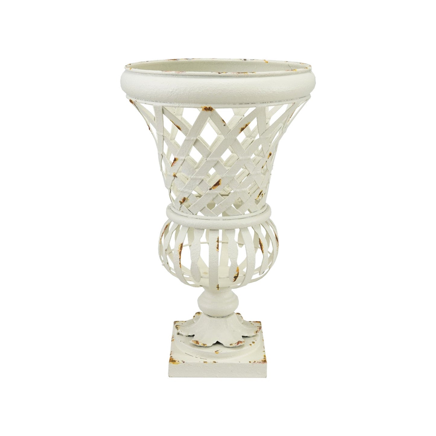 White Woven Metal Footed Urn, 2 Size Options