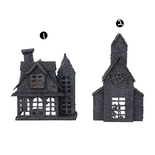 Halloween Distressed Black Metal House, 2 Style Options