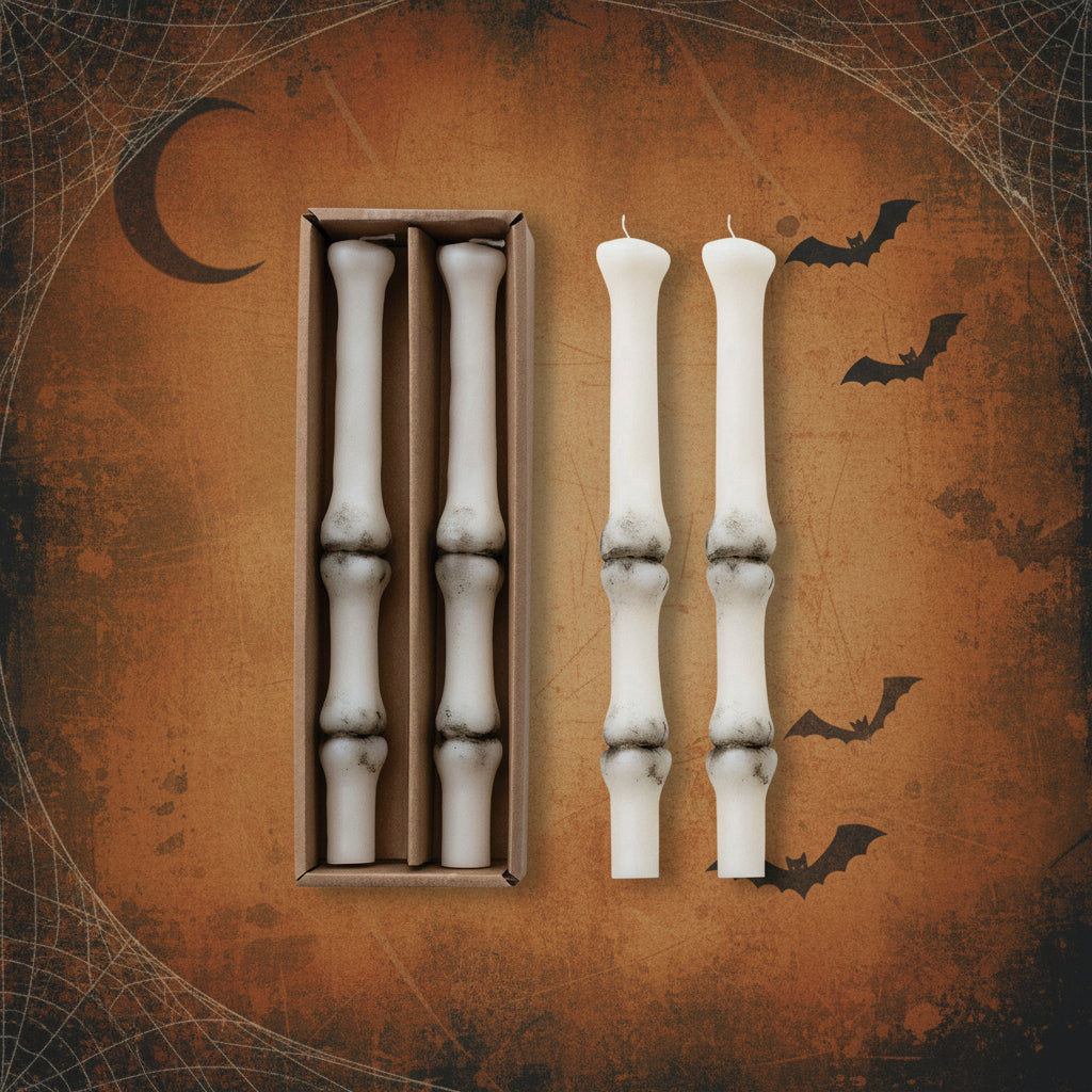 10" Set of 2 Unscented Finger Bone Shaped Taper Candles