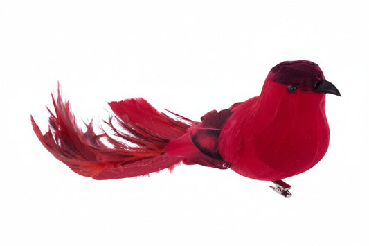 Red Bird Clip-On Ornament with Long Tail — Christmas Tree & Garland Decor