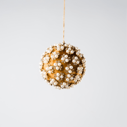 Mustard Pearl & Rhinestone Velvet Ornament 4"