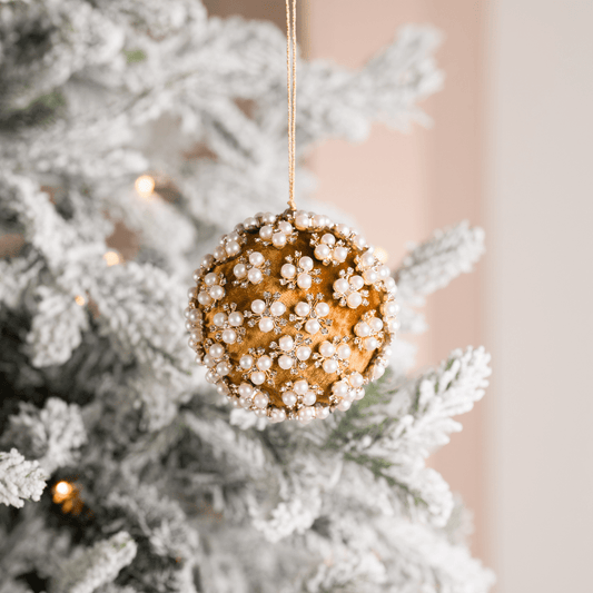 Mustard Pearl & Rhinestone Velvet Ornament 4"