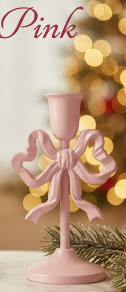 8" Cast Iron Bow Taper Candle Holder, 2 Color Options