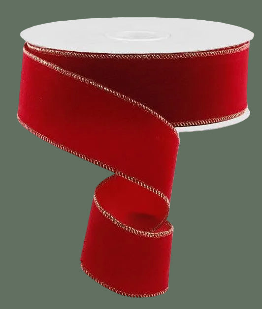 Outdoor Red Velvet w/ Gold Trim Ribbon 10YD