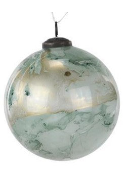 5" Sage Green Marbled Glass Ornament — Round or Onion Christmas Tree Ornament