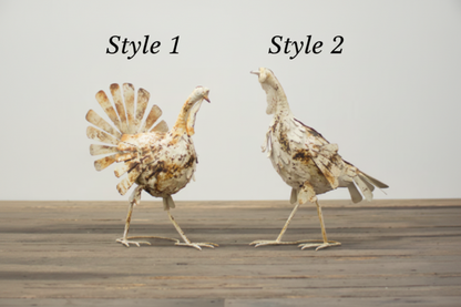Antiqued Distressed White Metal Turkey, 2 Style Options