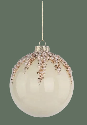 5" Ivory Pearl Iridescent Glass Ornament — Elegant Christmas Tree Ornament