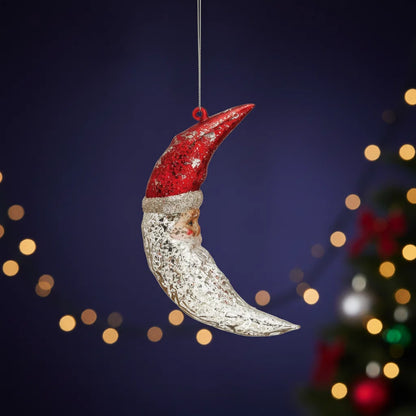 Glass Santa Moon Ornament