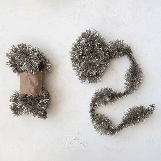 6 ft Antique Silver Tinsel Garland — Vintage Christmas Tree Garland